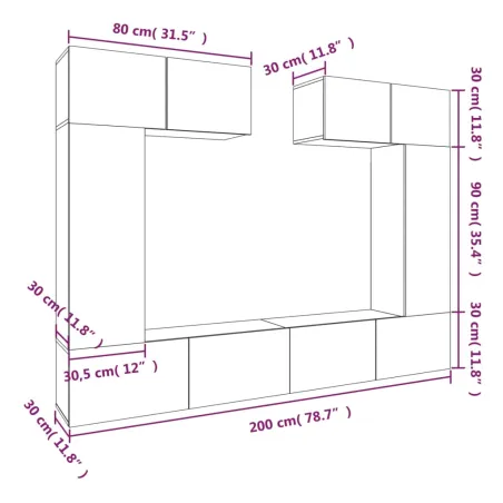 Ensemble de meubles TV 6 pcs Blanc Bois d'ingénierie