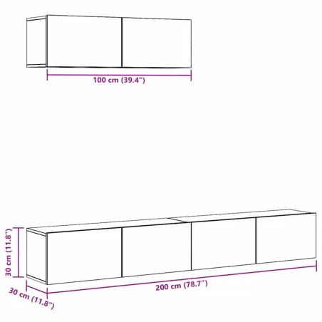 Ensemble de meubles TV 3 pcs Gris béton Bois d'ingénierie