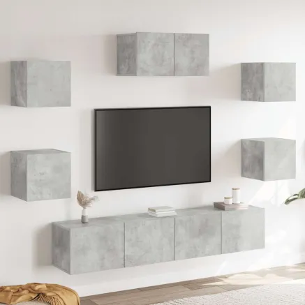 Ensemble de meubles TV 7 pcs Gris béton Bois d'ingénierie