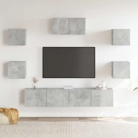Ensemble de meubles TV 7 pcs Gris béton Bois d'ingénierie