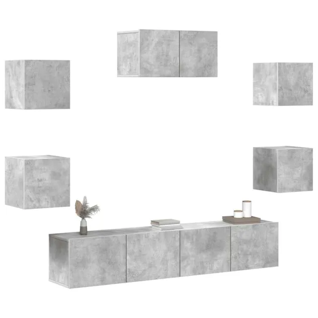 Ensemble de meubles TV 7 pcs Gris béton Bois d'ingénierie