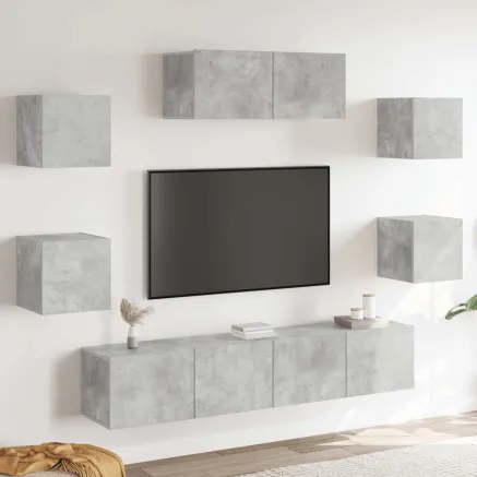Ensemble de meubles TV 7 pcs Gris béton Bois d'ingénierie