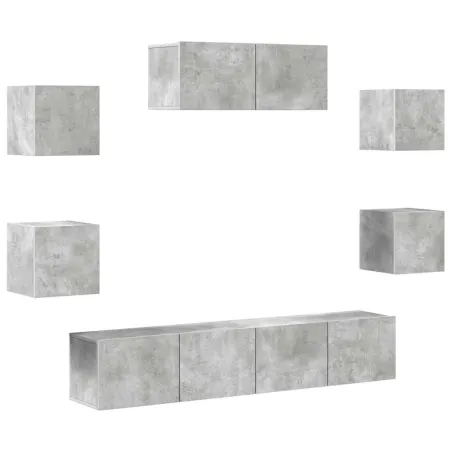 Ensemble de meubles TV 7 pcs Gris béton Bois d'ingénierie