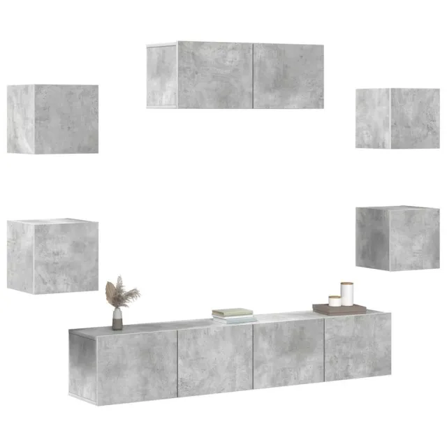 Ensemble de meubles TV 7 pcs Gris béton Bois d'ingénierie