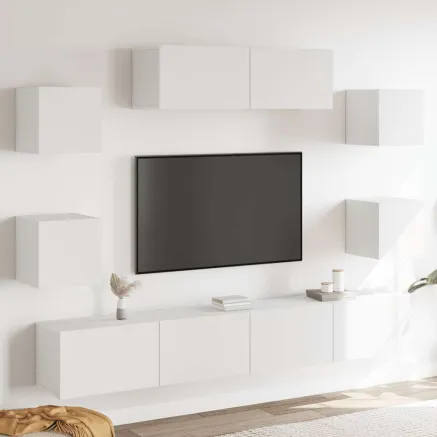 Ensemble de meubles TV 7 pcs Blanc Bois d'ingénierie