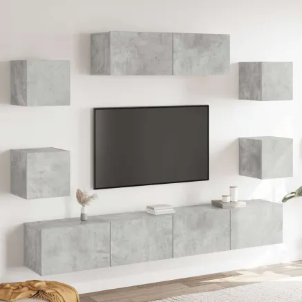 Ensemble de meubles TV 7 pcs Gris béton Bois d'ingénierie