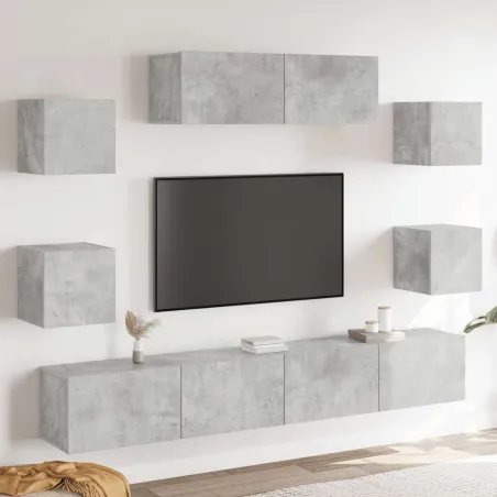 Ensemble de meubles TV 7 pcs Gris béton Bois d'ingénierie