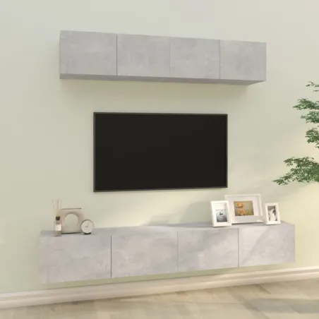 Ensemble de meubles TV 4 pcs Gris béton Bois d'ingénierie