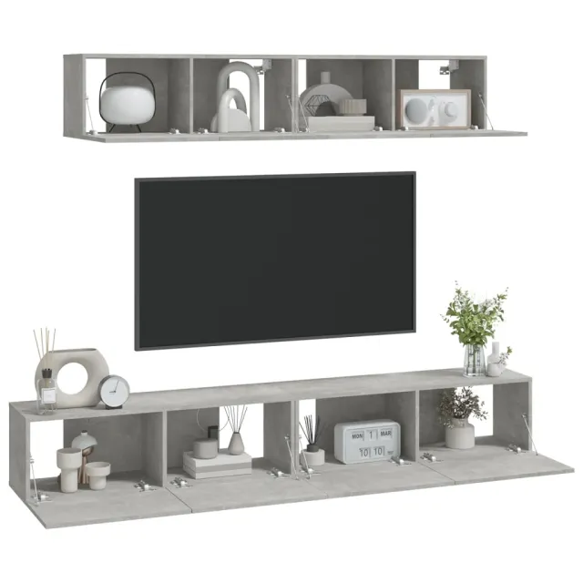 Ensemble de meubles TV 4 pcs Gris béton Bois d'ingénierie