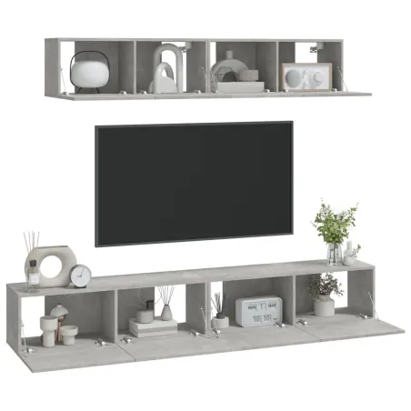 Ensemble de meubles TV 4 pcs Gris béton Bois d'ingénierie