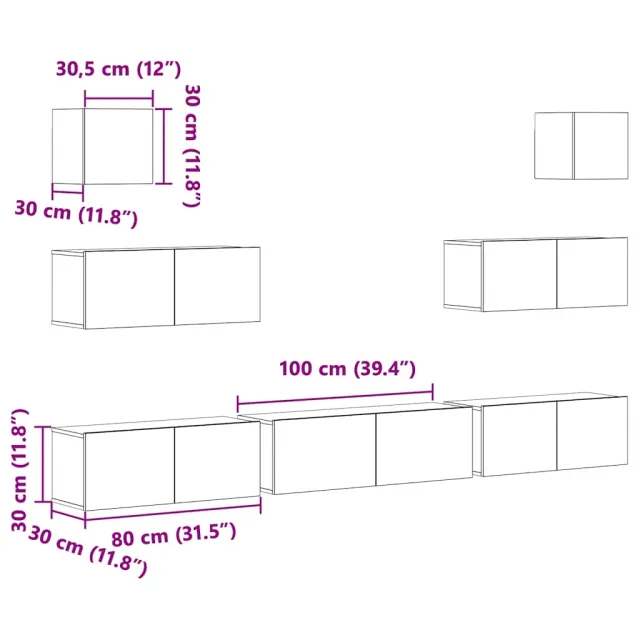 Ensemble de meubles TV 7 pcs Blanc Bois d'ingénierie