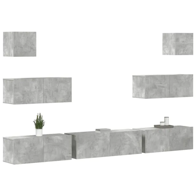 Ensemble de meubles TV 7 pcs Gris béton Bois d'ingénierie