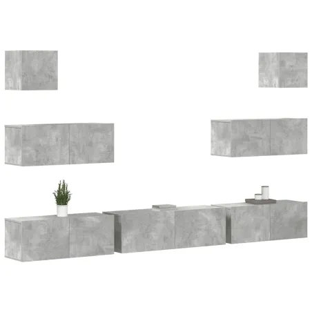 Ensemble de meubles TV 7 pcs Gris béton Bois d'ingénierie
