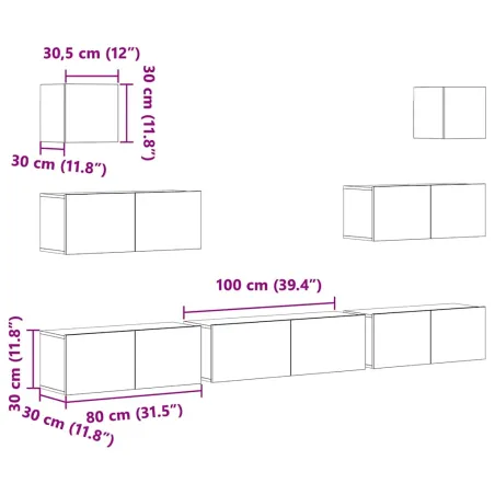 Ensemble de meubles TV 7 pcs Gris béton Bois d'ingénierie