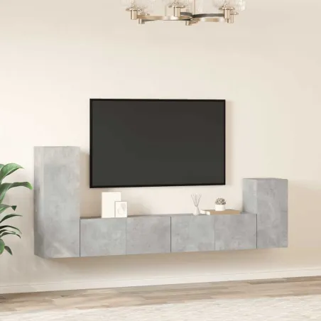 Ensemble de meubles TV 4 pcs Gris béton Bois d'ingénierie