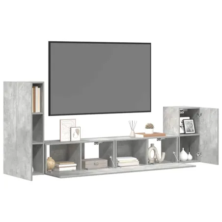 Ensemble de meubles TV 4 pcs Gris béton Bois d'ingénierie