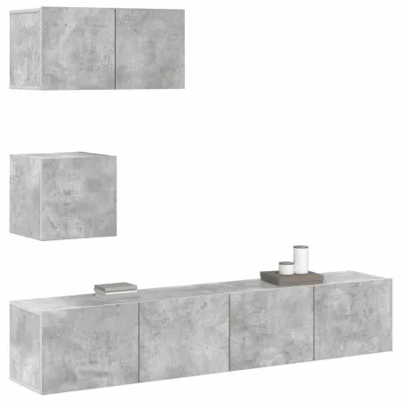 Ensemble de meubles TV 4 pcs Gris béton Bois d'ingénierie
