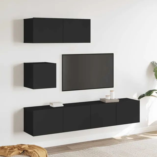 Ensemble de meubles TV 4 pcs Noir Bois d'ingénierie