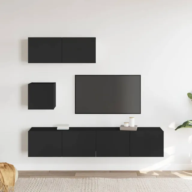 Ensemble de meubles TV 4 pcs Noir Bois d'ingénierie