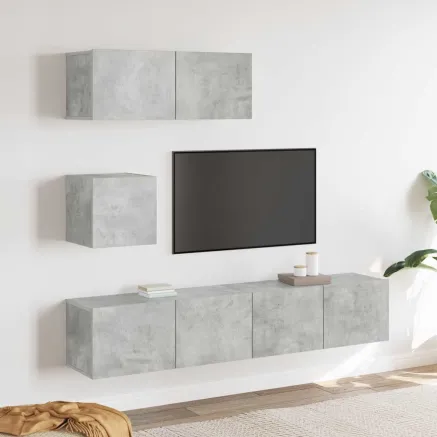Ensemble de meubles TV 4 pcs Gris béton Bois d'ingénierie