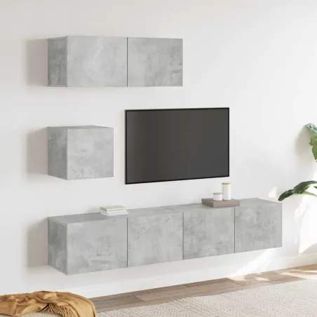 Ensemble de meubles TV 4 pcs Gris béton Bois d'ingénierie