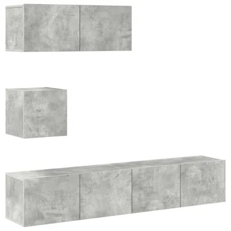 Ensemble de meubles TV 4 pcs Gris béton Bois d'ingénierie