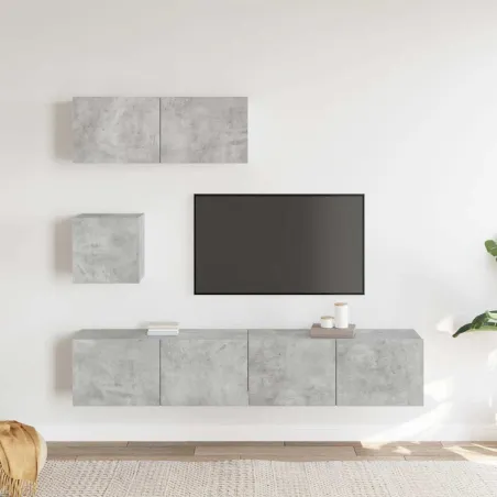 Ensemble de meubles TV 4 pcs Gris béton Bois d'ingénierie