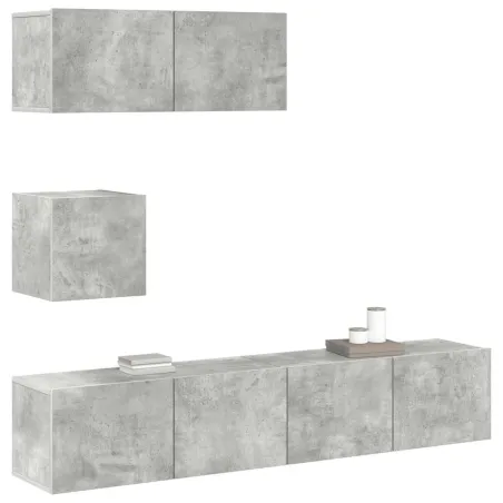 Ensemble de meubles TV 4 pcs Gris béton Bois d'ingénierie