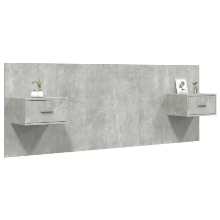 Tête de lit avec armoires Gris béton Bois d'ingénierie
