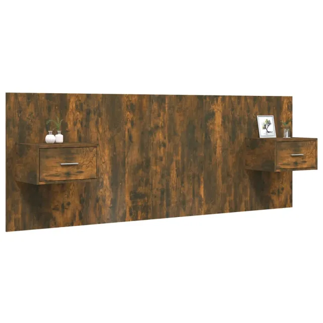 Tête de lit avec armoires Chêne fumé Bois d'ingénierie