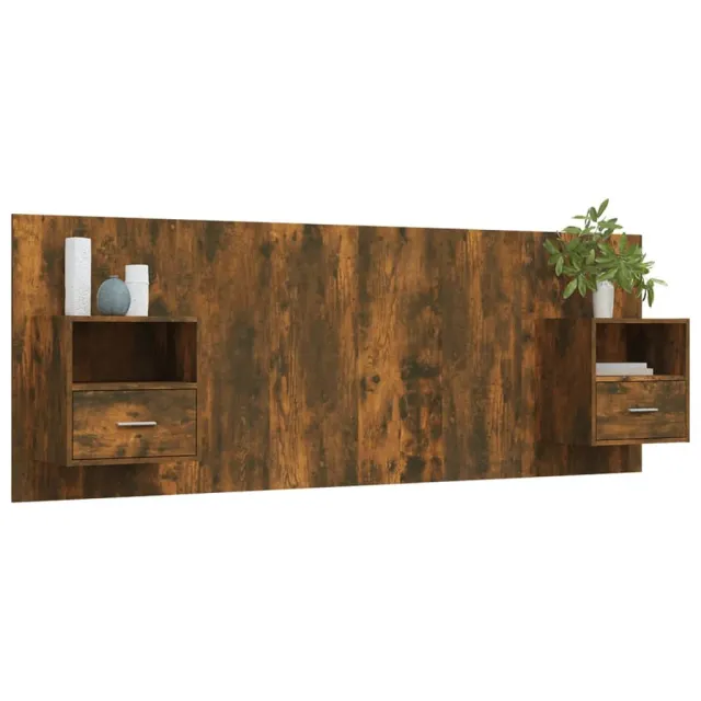 Tête de lit avec armoires Chêne fumé Bois d'ingénierie