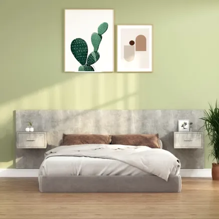 Tête de lit avec armoires Gris béton Bois d'ingénierie
