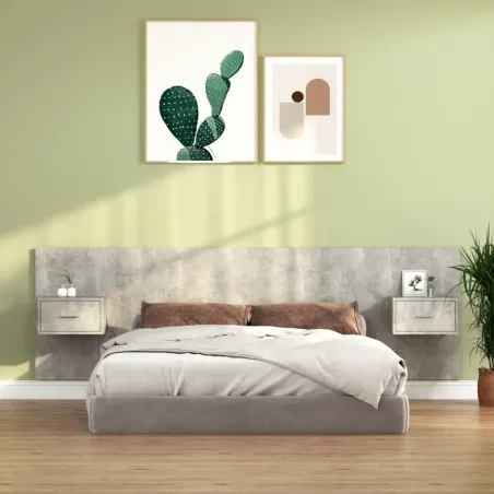 Tête de lit avec armoires Gris béton Bois d'ingénierie