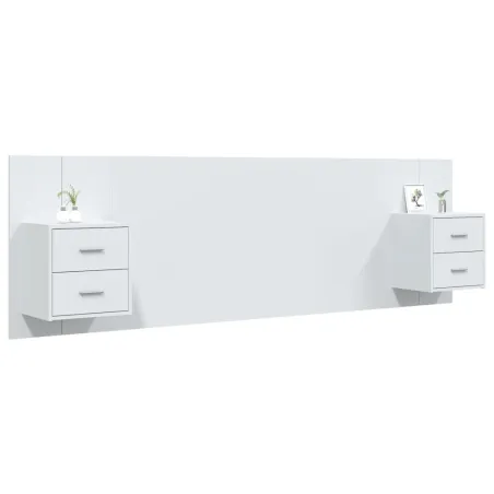 Tête de lit avec armoires Blanc Bois d'ingénierie