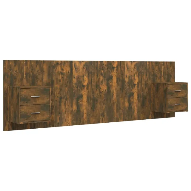 Tête de lit avec armoires Chêne fumé Bois d'ingénierie