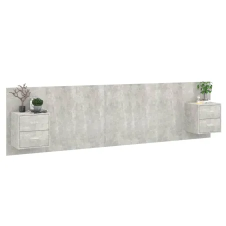 Tête de lit avec armoires Gris béton Bois d'ingénierie
