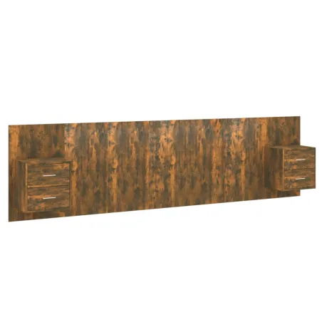 Tête de lit avec armoires Chêne fumé Bois d'ingénierie