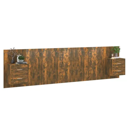 Tête de lit avec armoires Chêne fumé Bois d'ingénierie