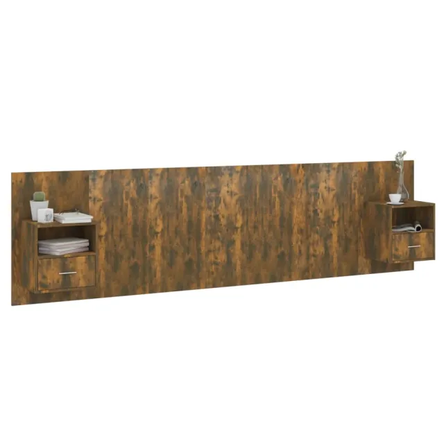 Tête de lit avec armoires Chêne fumé Bois d'ingénierie