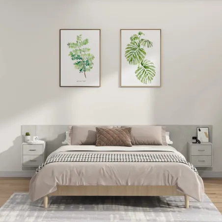 Tête de lit avec armoires Gris béton Bois d'ingénierie