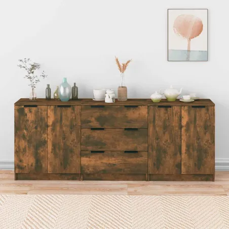 Buffets 3 pcs Chêne fumé Bois d'ingénierie