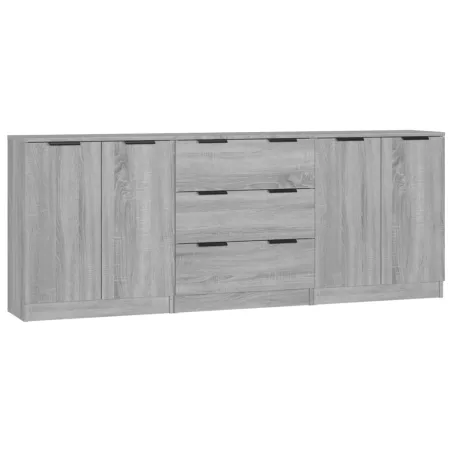 Buffets 3 pcs Sonoma gris Bois d'ingénierie