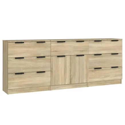 Buffets 3 pcs Chêne sonoma Bois d'ingénierie 2