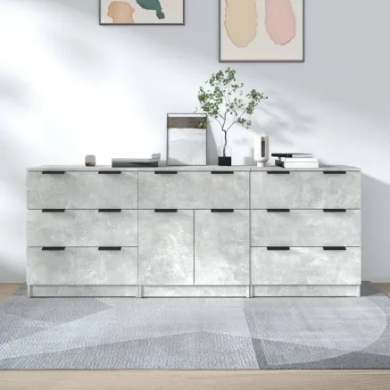 Buffets 3 pcs gris béton bois d'ingénierie