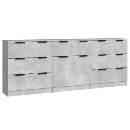 Buffets 3 pcs gris béton bois d'ingénierie