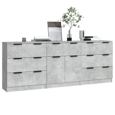 Buffets 3 pcs gris béton bois d'ingénierie