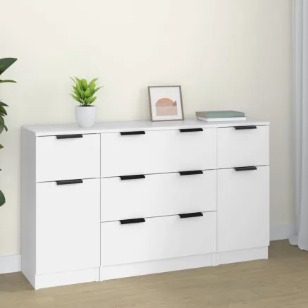Buffets 3 pcs Blanc Bois d'ingénierie
