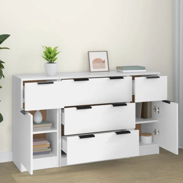 Buffets 3 pcs Blanc Bois d'ingénierie