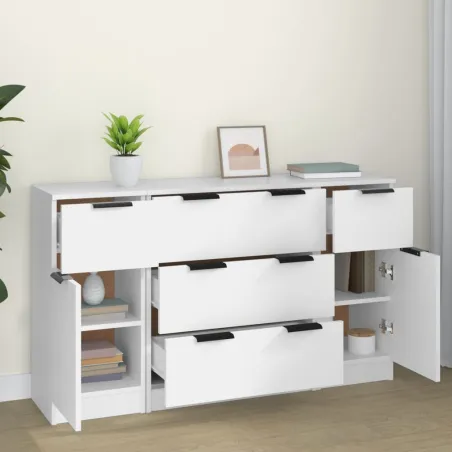 Buffets 3 pcs Blanc Bois d'ingénierie