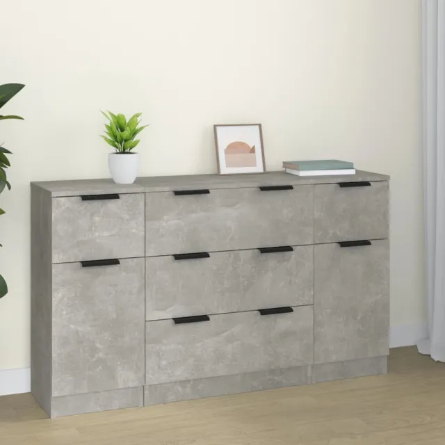 Ensemble de buffets 3 pcs Gris béton Bois d'ingénierie